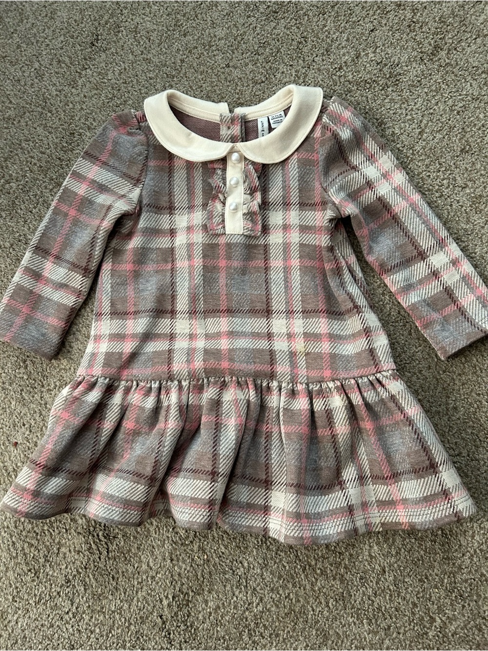 Janie and Jack Pink & Cream Plaid Peter Pan Collar Dress